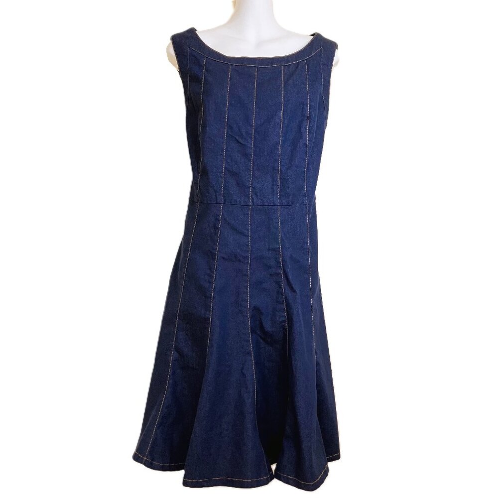 Harve Benard Chambray Boatneck Sleeveless Dress Tulip Hem Skirt Vintage Y2K